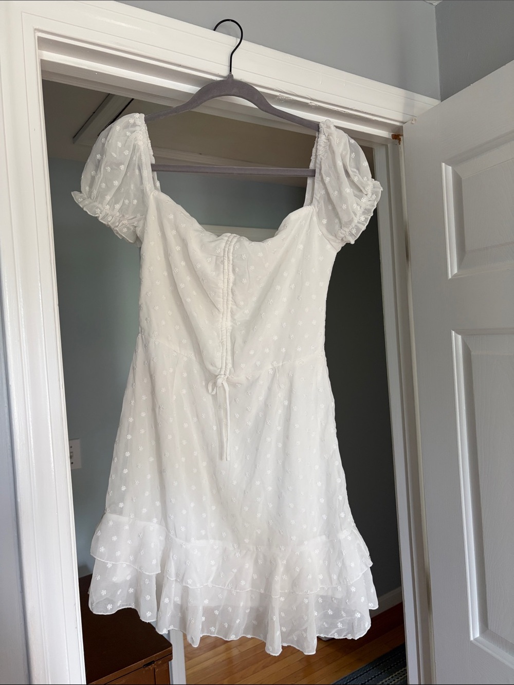 Princess Polly White Swiss Dot Puff Sleeve Mini Dress